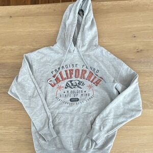 INT‎ Gray Fleece Pullover Hoodie California Bear Graphic Drawstring Pockets M